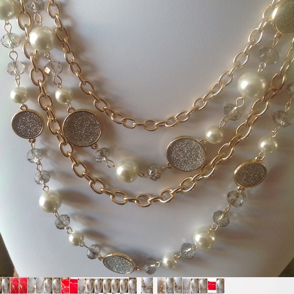 Gold, Pearls and Silver Layered neckless set . - Picture 5 of 7